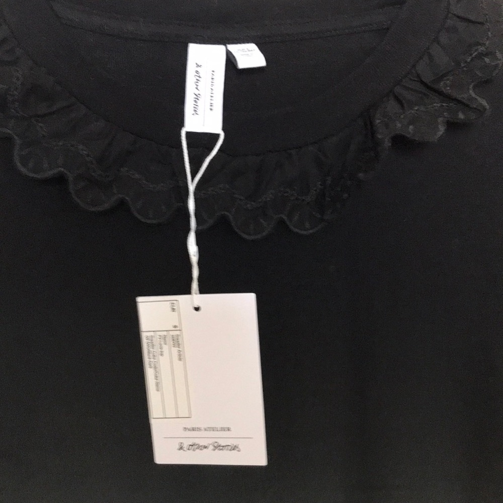 & Other Stories Black Long Sleeve Top with Lace Trim